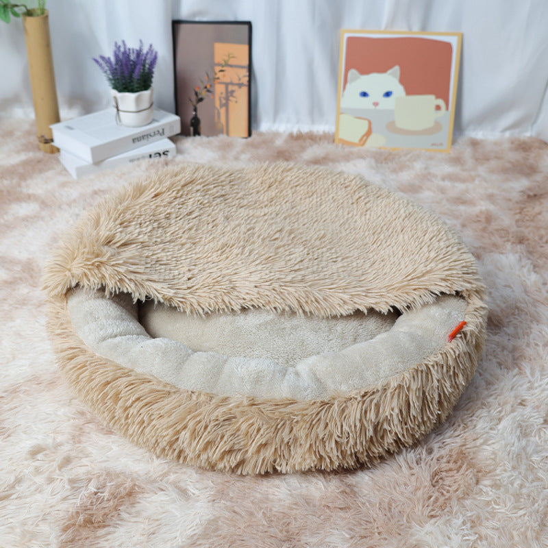 Round plush pet bed for dogs and cats, donut nest, view 7
