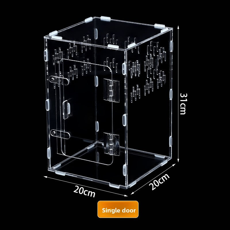 Ventilated acrylic enclosure for spiders and small reptiles, extra detail view