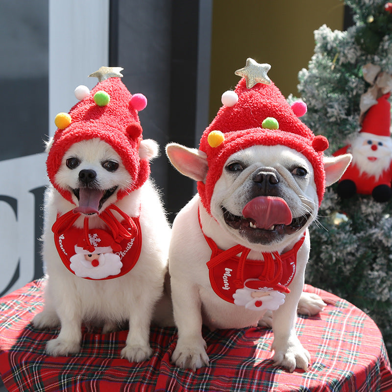 Christmas pet hat and bib for dogs and cats, side view