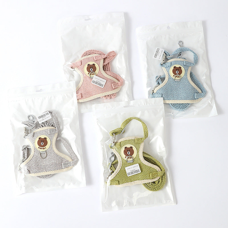 Cotton-linen bear harness and lead for dogs and cats, 2 sizes available