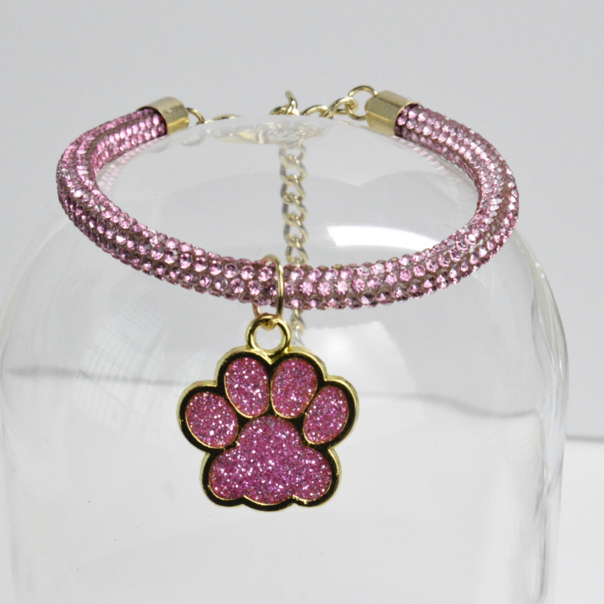 Sparkly silver chain necklace collar with paw charm for small dogs