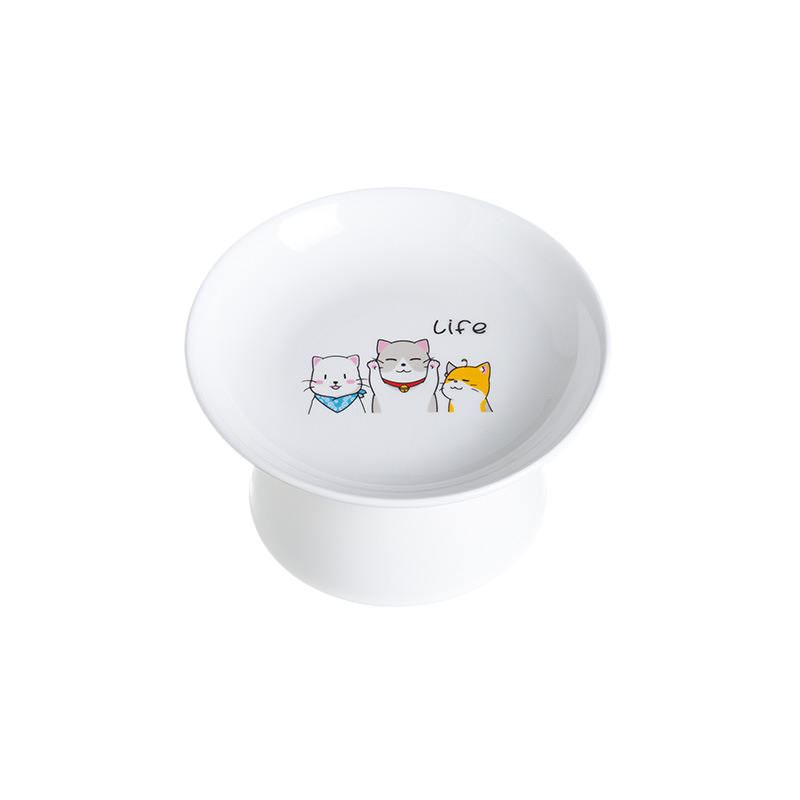 Raised Ceramic Cat Bowl, Elevated Feeding Dish