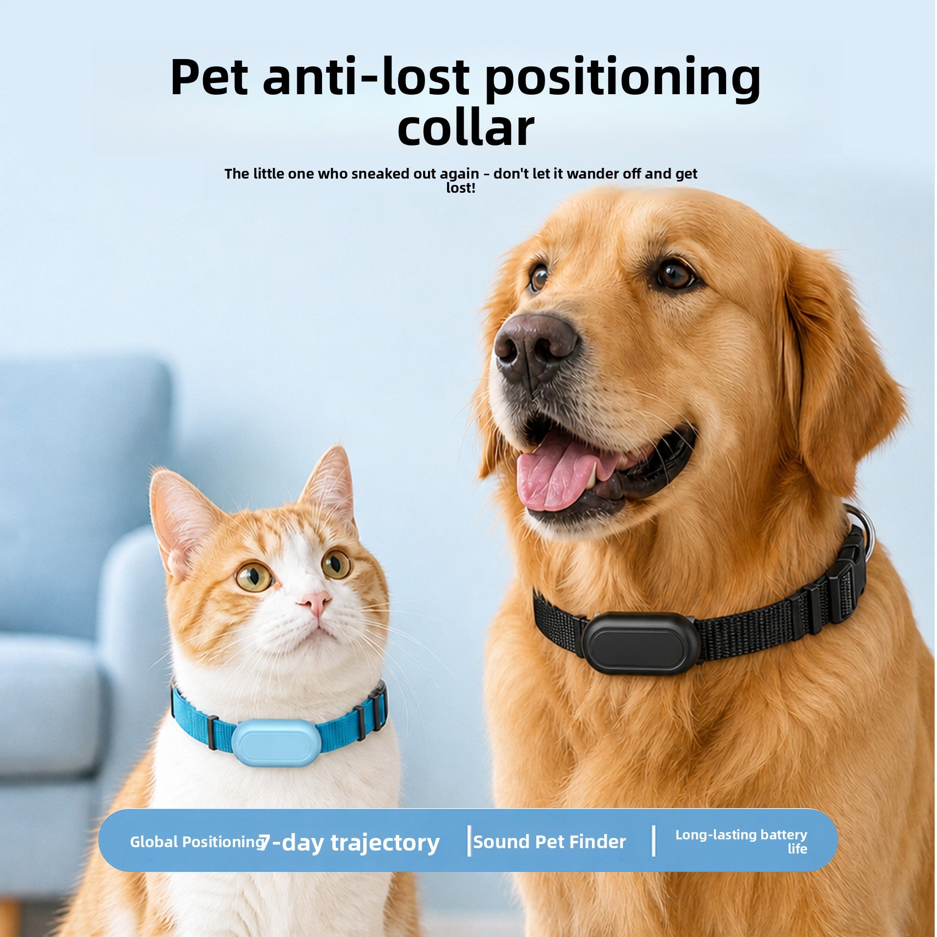 Bluetooth pet tracker tag for cats and dogs in Black iOS Version, front view