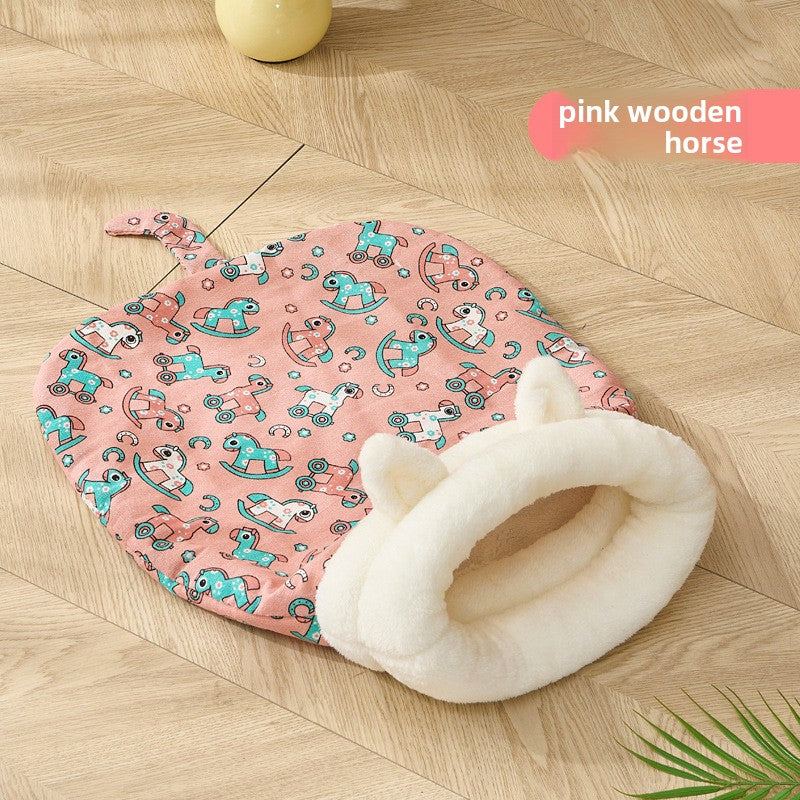 Semi-enclosed cat sleeping bag bed with fun animal print, product image 6