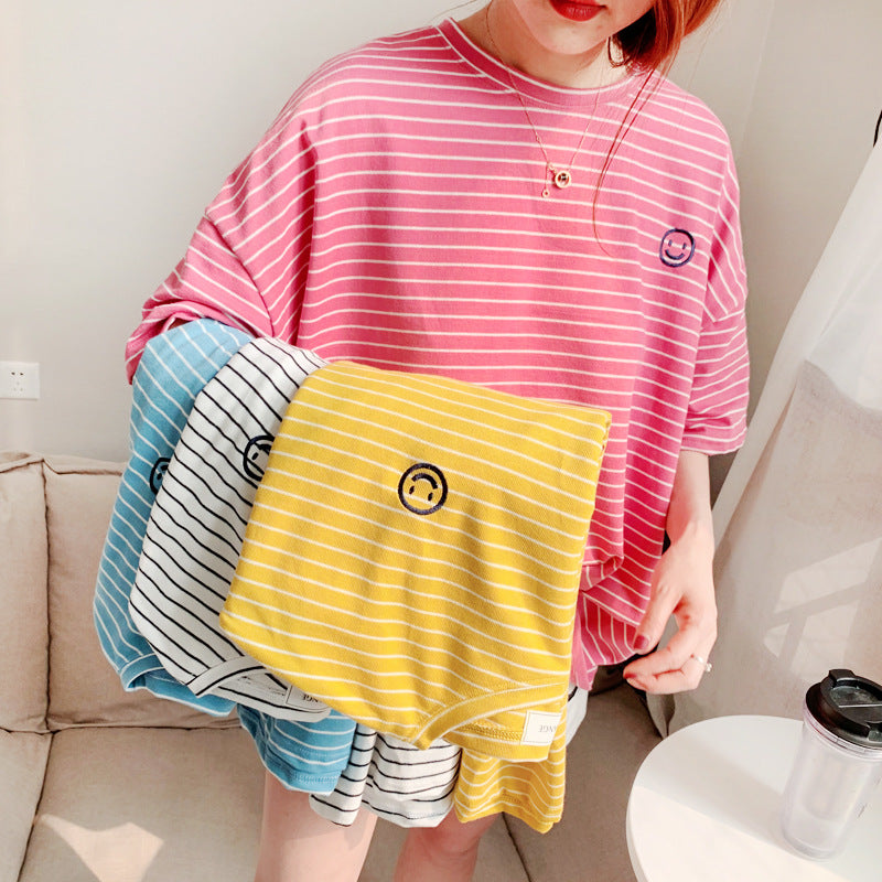 Striped cotton pet T-shirts in blue, white, yellow and pink