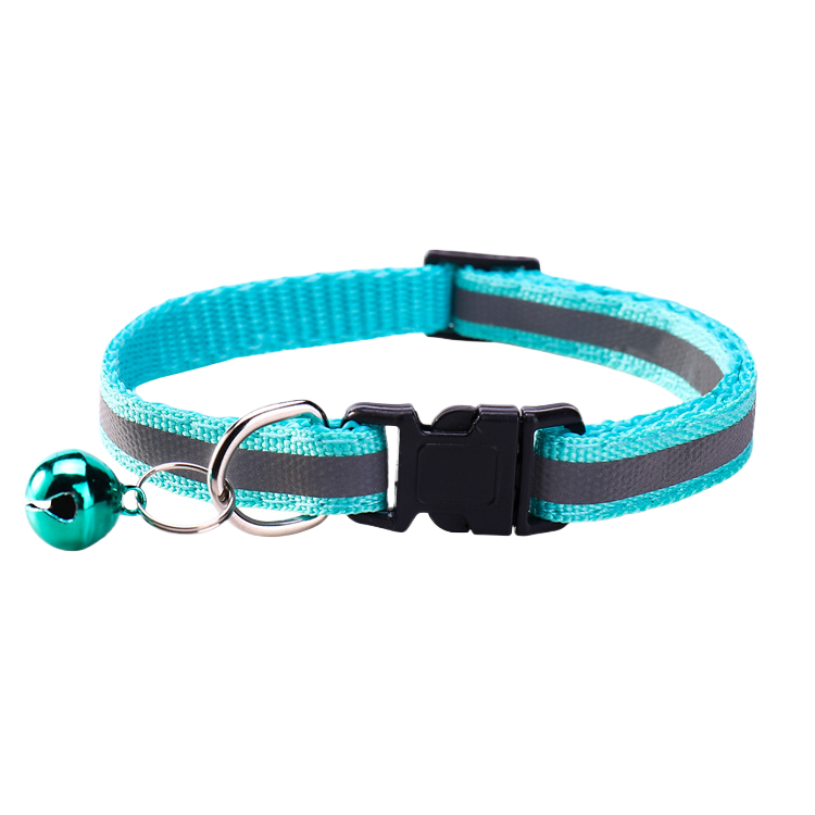 Lightweight reflective cat collars laid out in fourteen bright colours