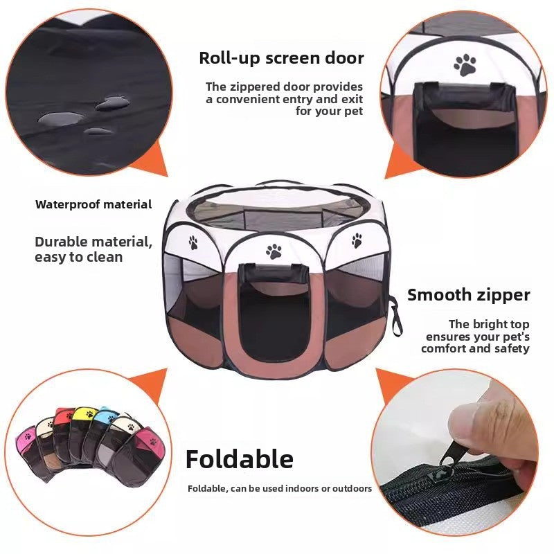 Foldable Oxford cloth pet playpen tent with mesh panels, product image 1