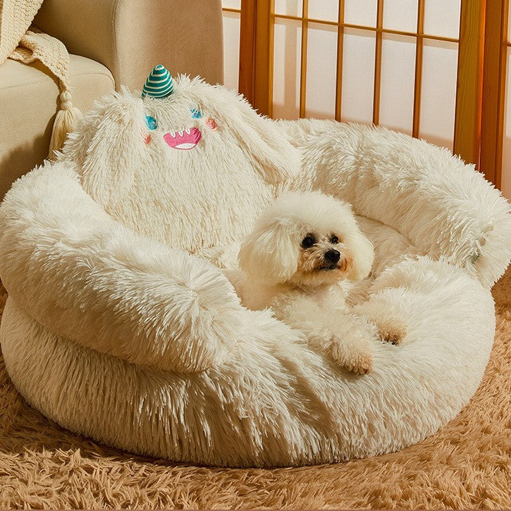Round Plush Cat Bed for Cold Weather, Cats and Small Dogs