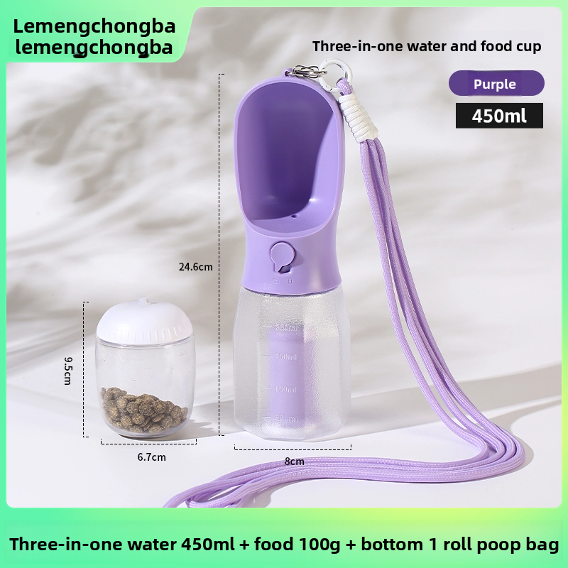2-in-1 Portable Pet Water Bottle and Food Container for Walks, Leak-Proof Design