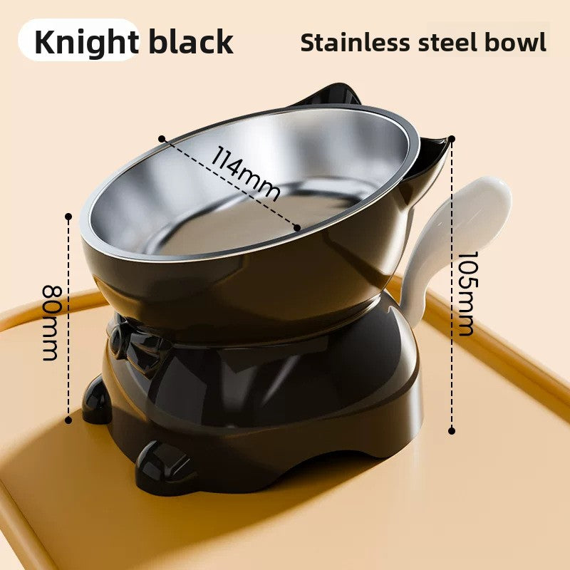 Slanted Cat Food Bowl with Anti-Spill Stand, Kitten Tail Design
