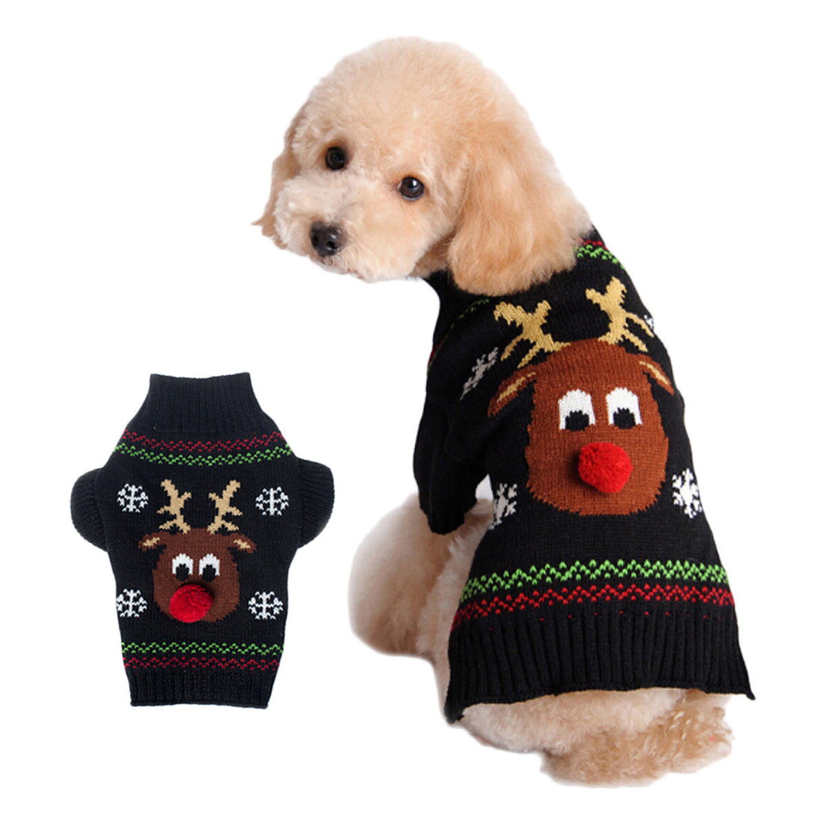 Christmas knitted dog jumper with festive pattern in Snowman with Tulle, front view