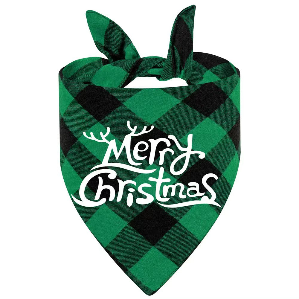 Christmas printed pet bandana for dogs and cats in Green Christmas Elk, top view
