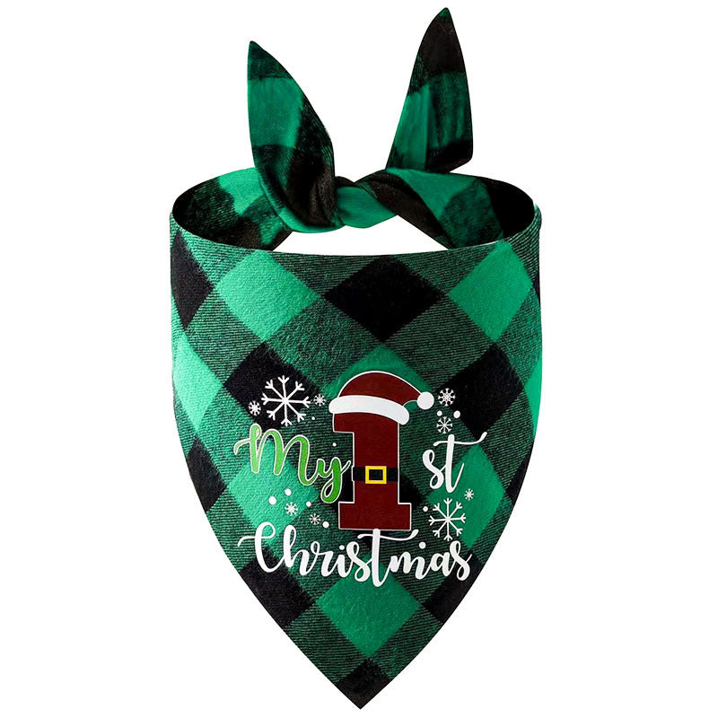 Christmas printed pet bandana for dogs and cats in Green Elk, material detail