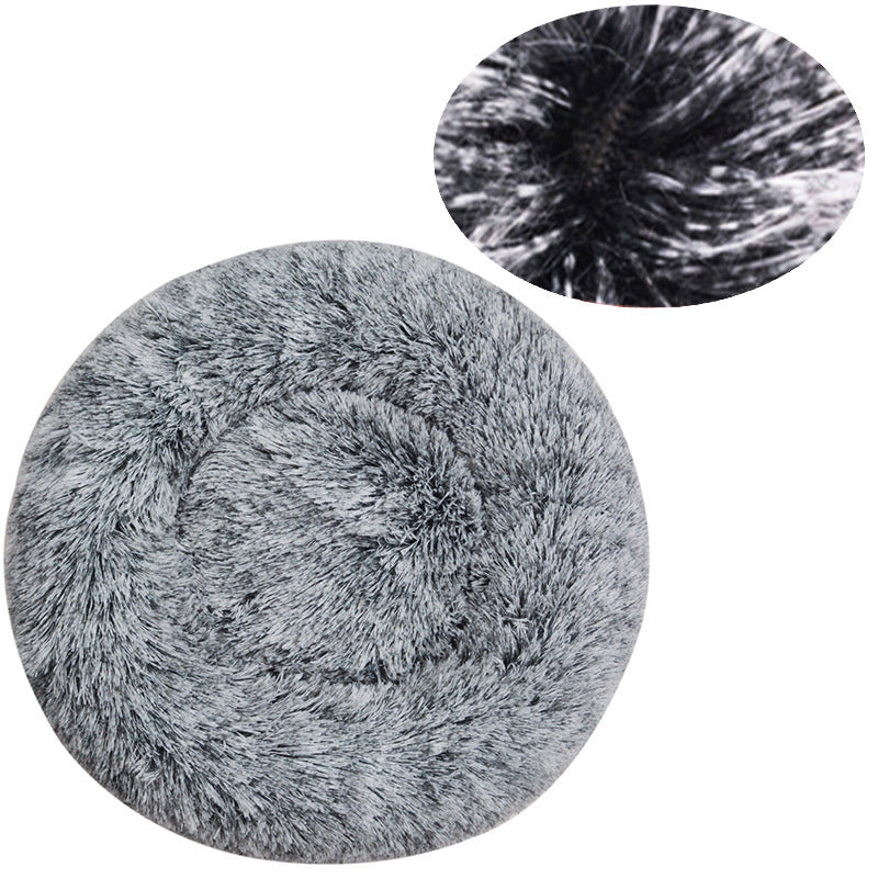 Round long plush nest bed for cats and dogs in Gradient Black