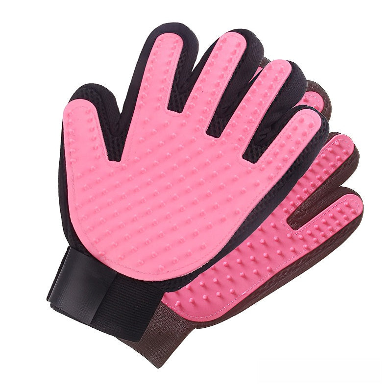 Rubber pet bath and massage glove, further angle view
