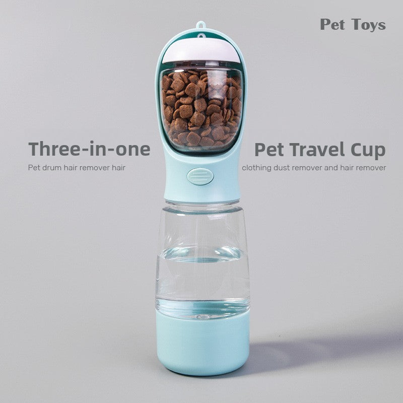 3-in-1 portable dog water bottle with food box in Sky Blue, front view
