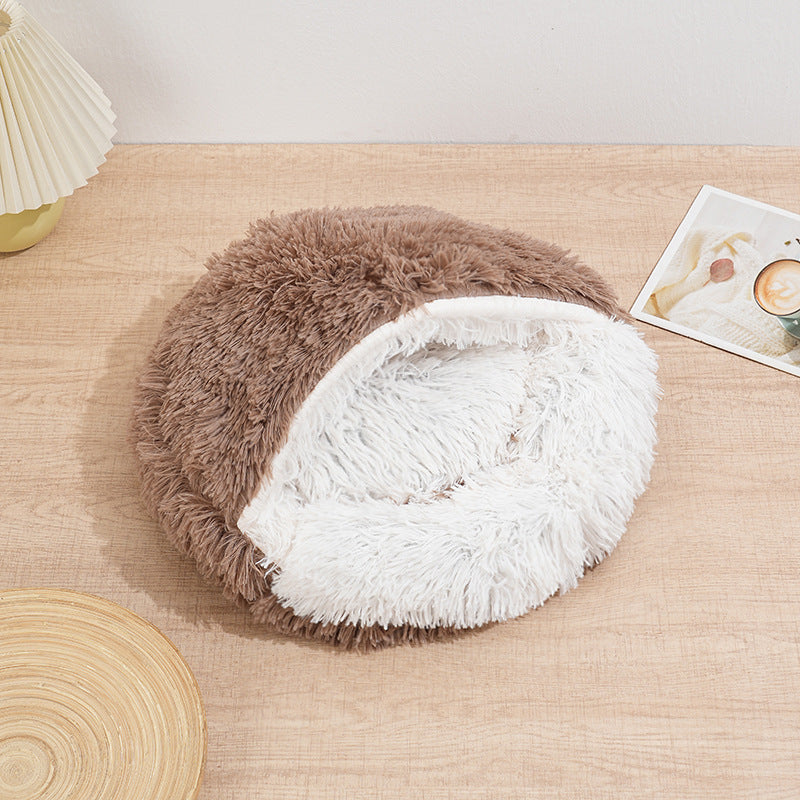 Semi-enclosed shell cat bed with plush lining, detail photo 7