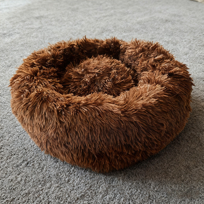 Soft round plush winter pet bed for cats, photo 45 of 47