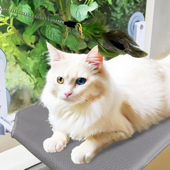 Grey foldable cat window perch hammock with suction cups, photo 3