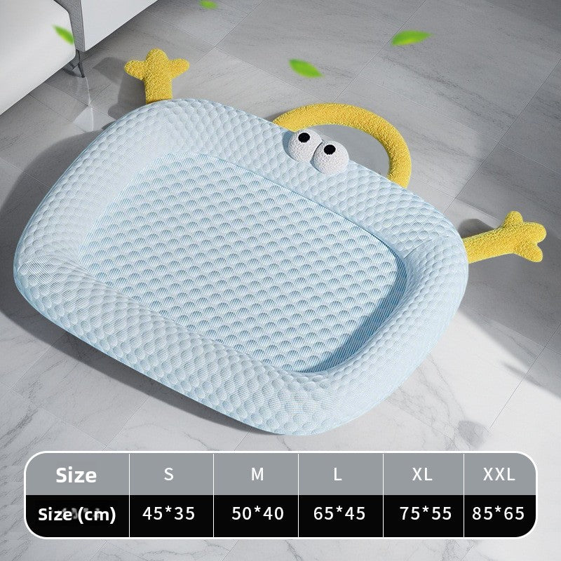 Gel cooling mat for dogs in blue on the floor