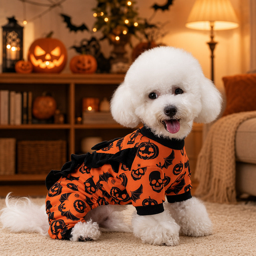 Four leg Halloween pumpkin costume for dogs and cats, in Orange and Black, image 1
