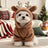 Cat in a cosy reindeer flannel costume with golden antlers