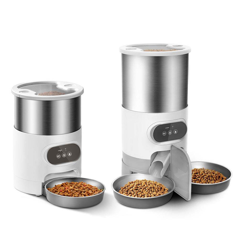 Stainless Steel Smart Pet Feeder with App Control, Timed Portions, Single or Double Bowl