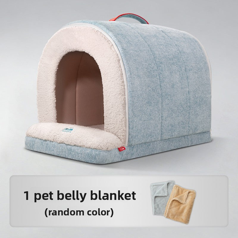 Azure blue semi enclosed roof shaped cat house bed, view 8