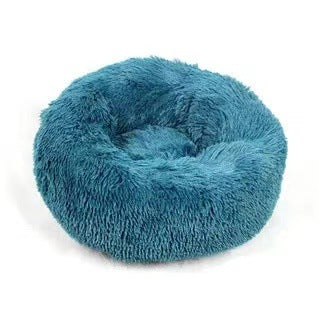 Round velvet cat bed mat for winter in Finch Blue, size 50cm