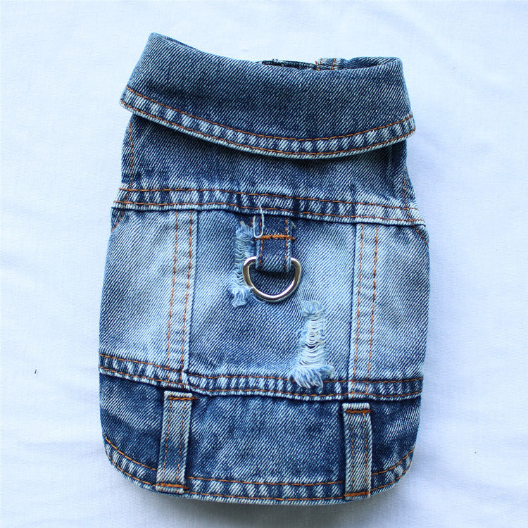 Distressed denim dog vest with lead hole, available in 2 colours, image 2