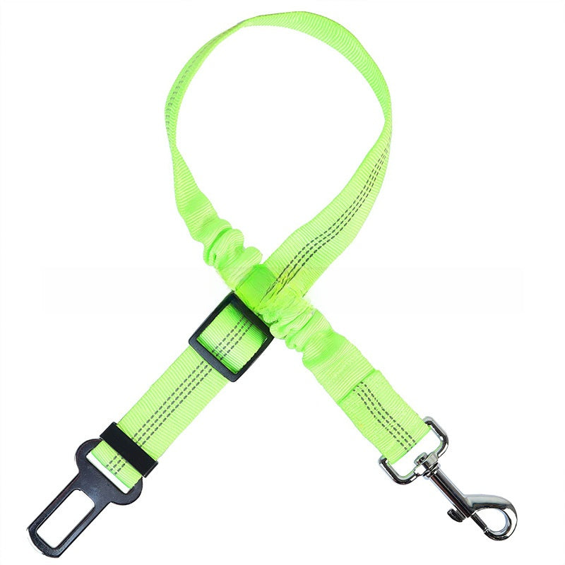 Elastic dog car seat belt lead with reflective strip in red