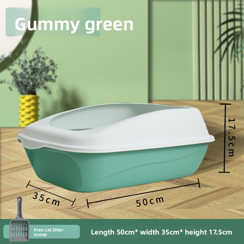 Large Semi-Enclosed Cat Litter Box with Scoop and High Splash Guard