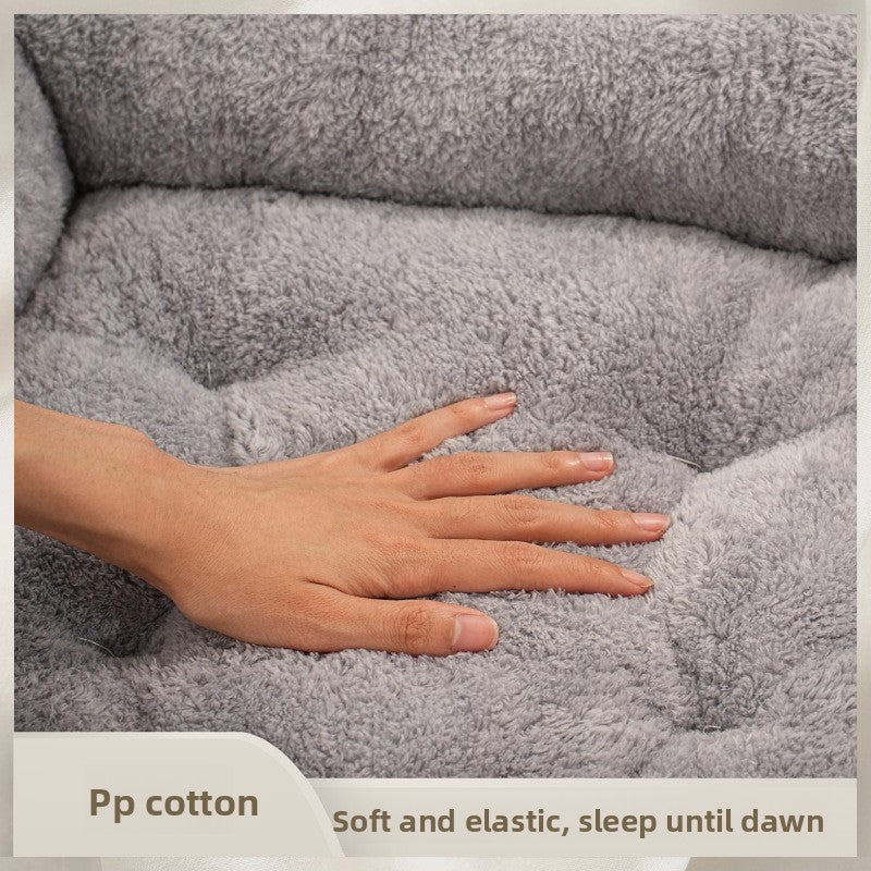 Cotton and linen pet bed mat with blue lucky cat print, view 4