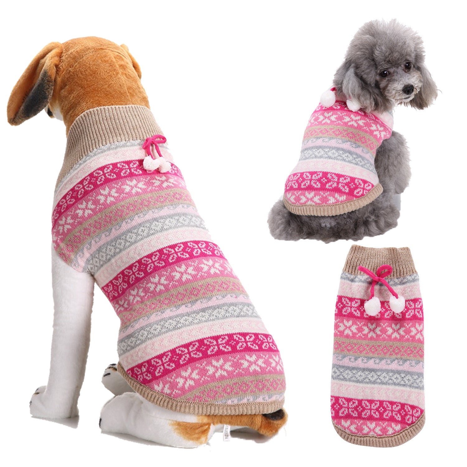 Christmas knitted dog jumper with festive pattern in Blue and White Reindeer, side view