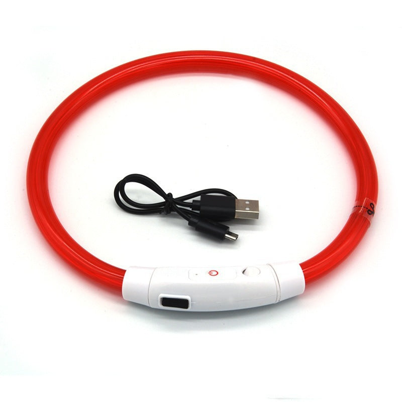 USB rechargeable LED silicone dog collar in Pink Fibre Optic, material detail