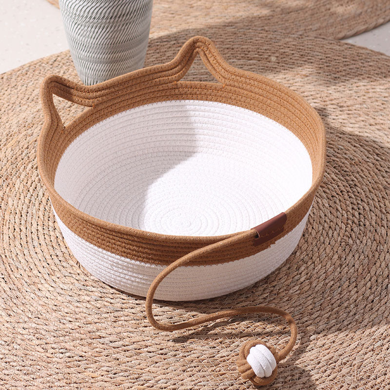 Grey cotton rope cat bed with scratcher and play ball, view 9