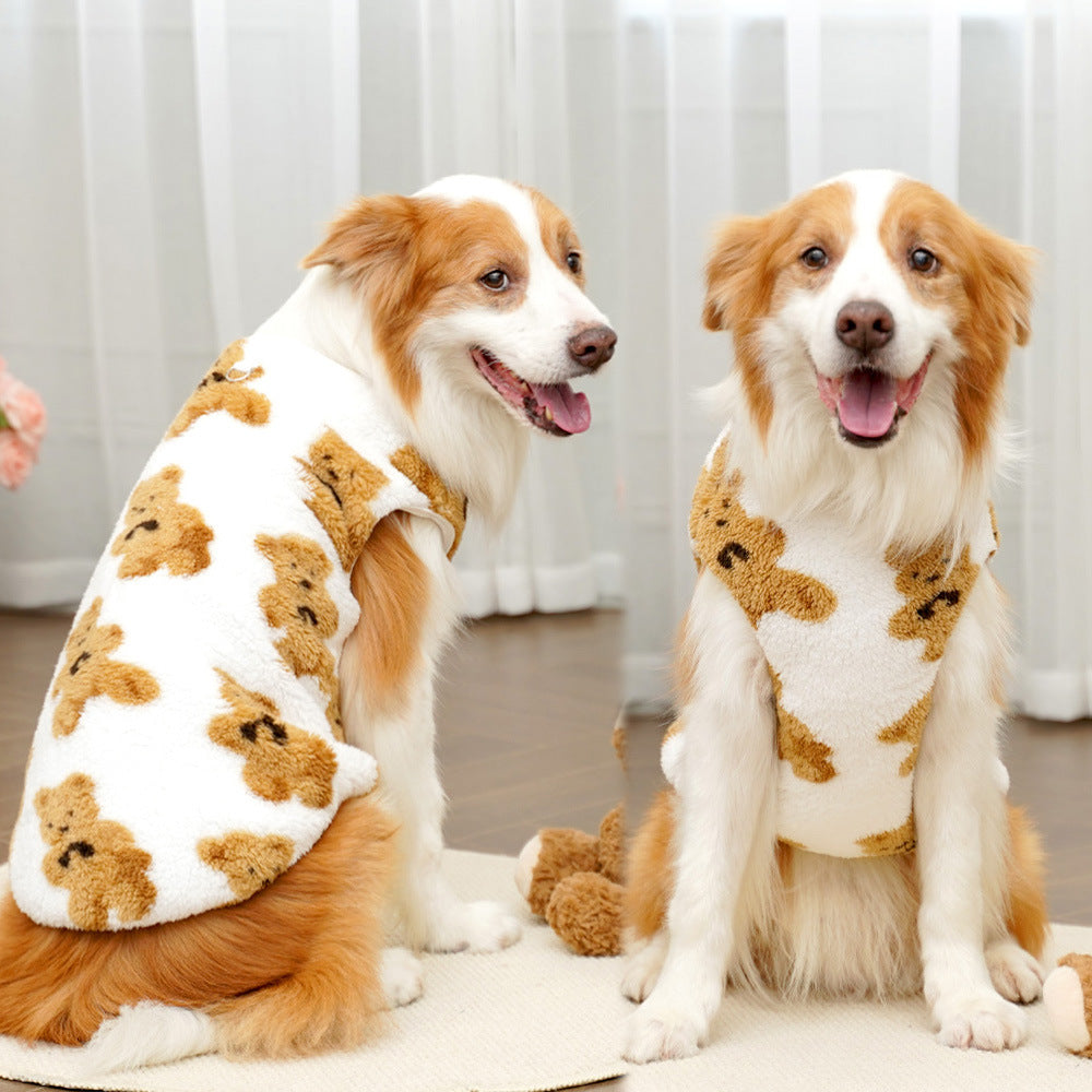 Cartoon bear pet sweatshirt for dogs and cats in Brown Bear, showing size and shape