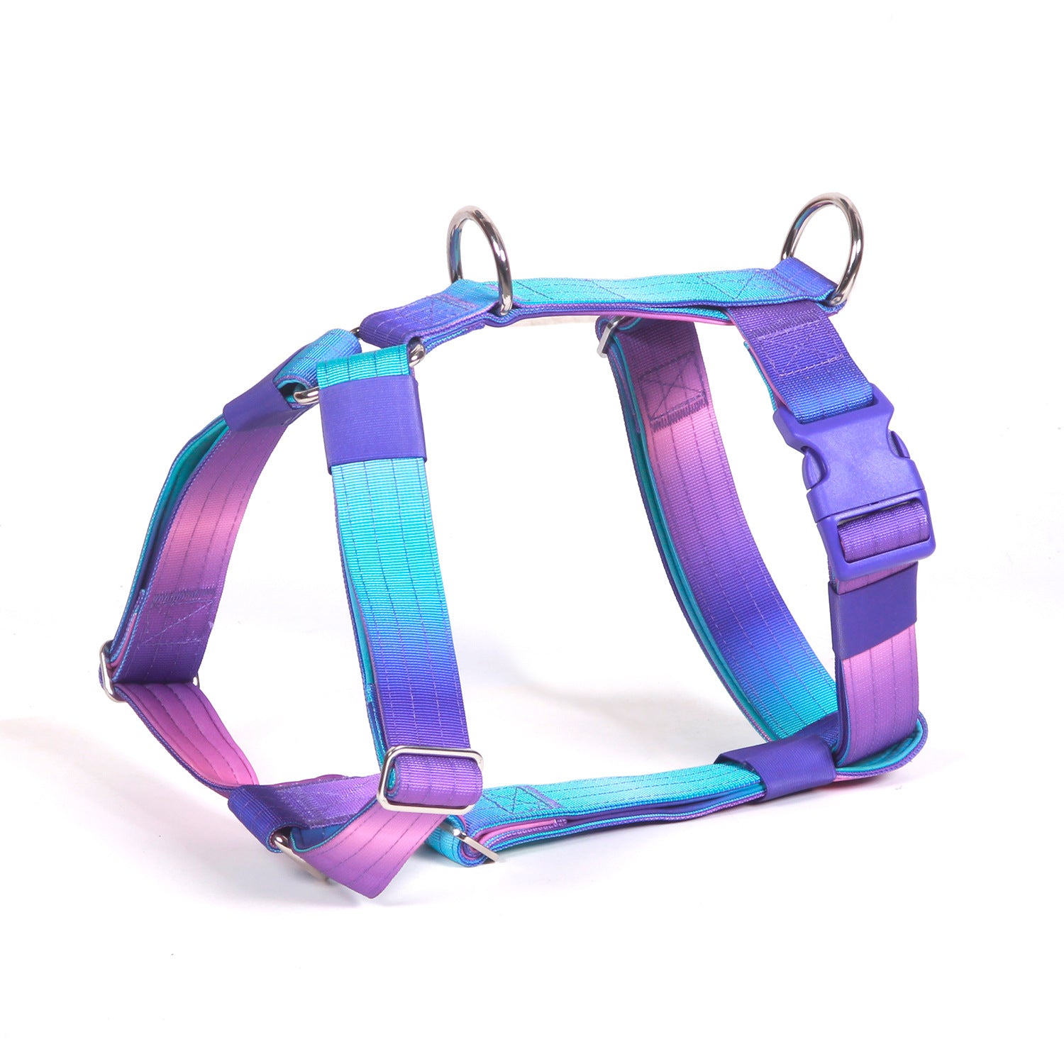 Gradient tactical dog harness vest with neoprene padding in purple and blue, view 6