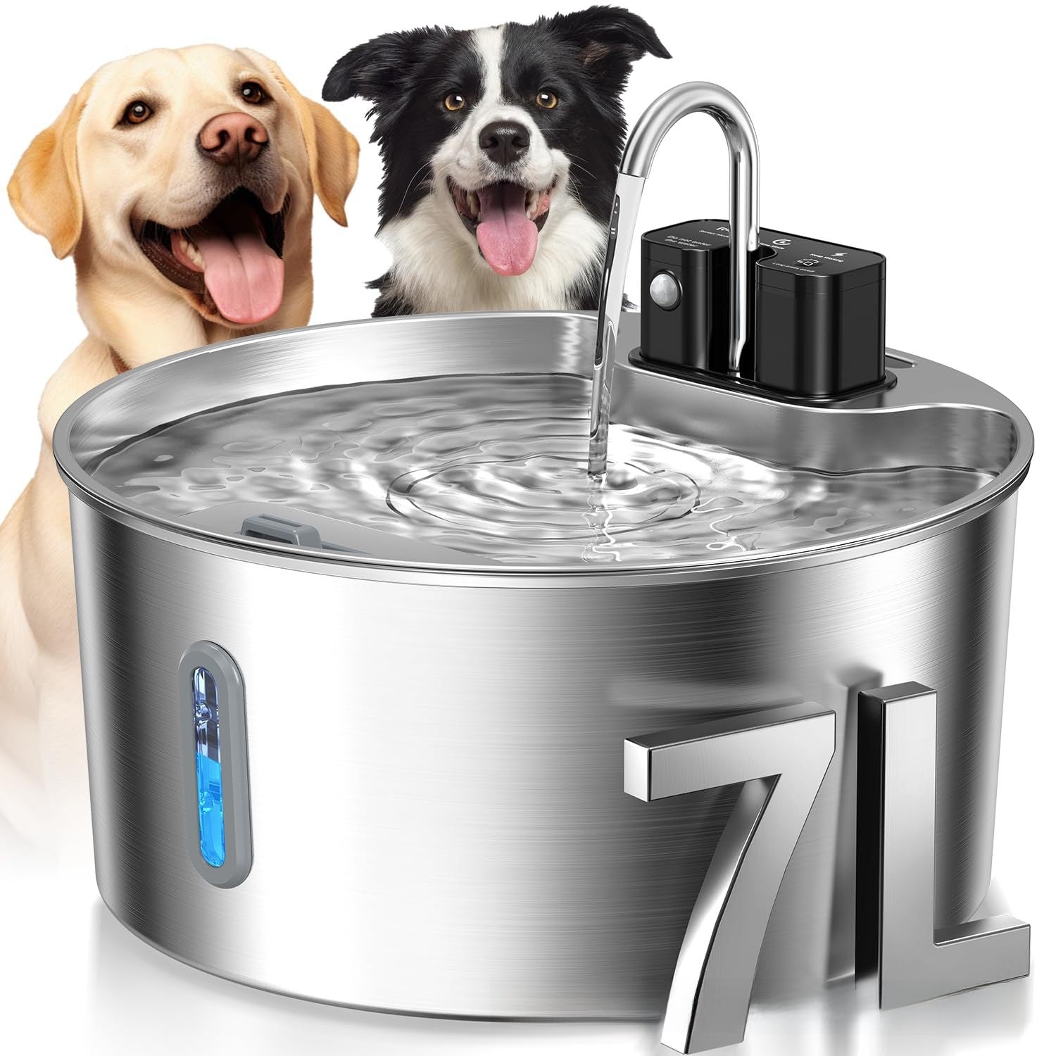 7L Stainless Steel Pet Water Dispenser with Pump and Filter Element for Cats and Dogs