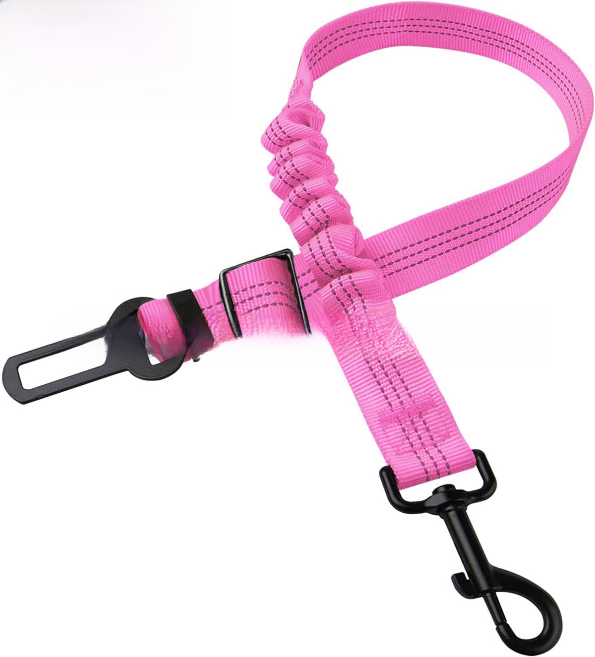 Elastic dog car seat belt lead with reflective strip in red