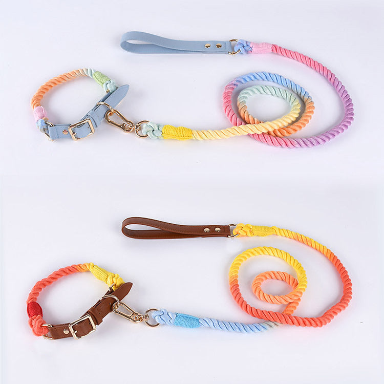 Braided cotton rope dog lead or collar, 5 sizes available