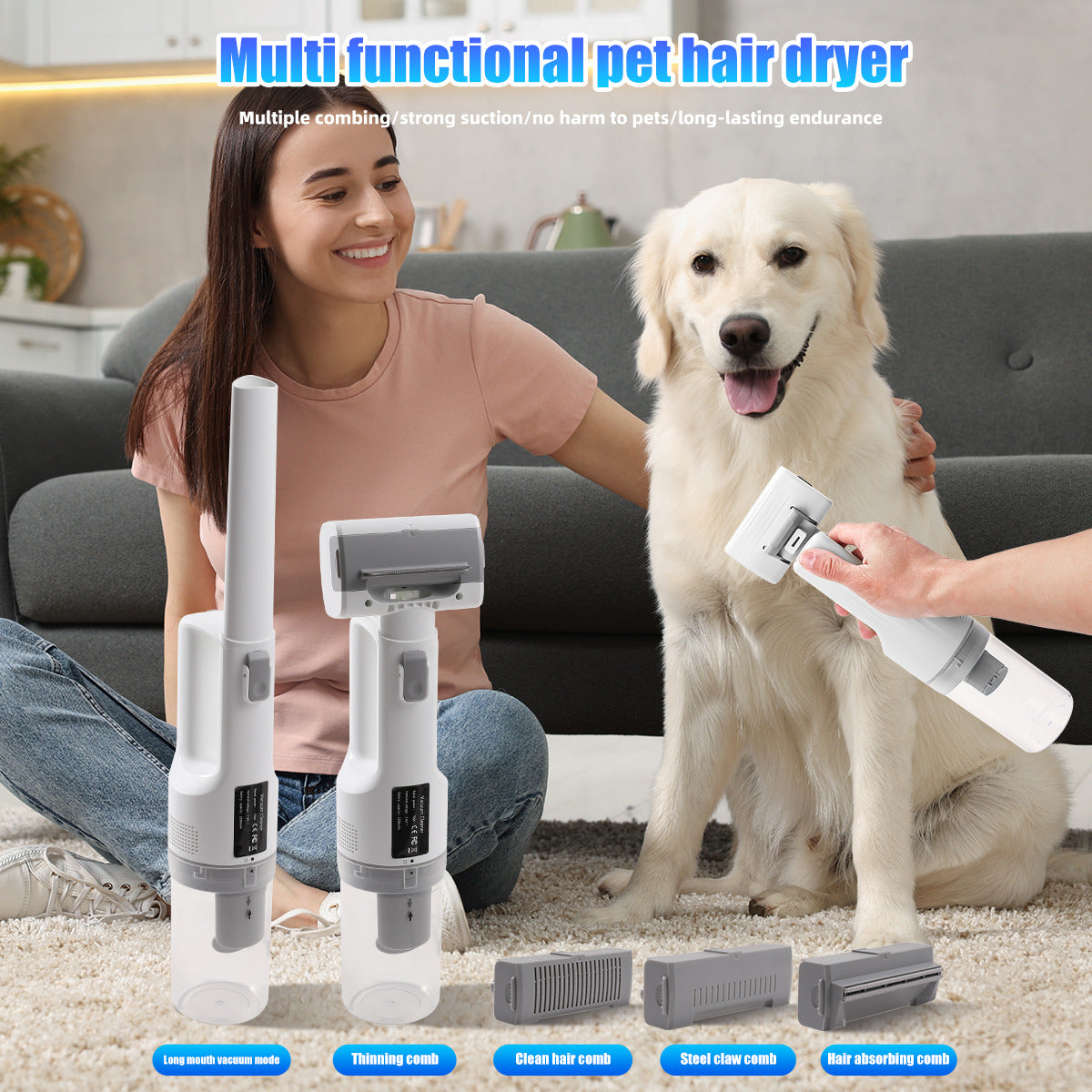 Type-C Pet Hair Trimmer with Suction, Low Frequency Groomer
