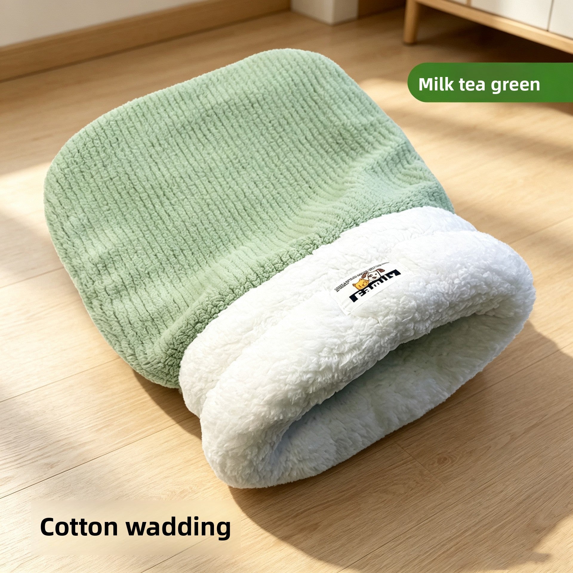 Semi-enclosed cat sleeping bag bed with fun animal print, product image 11