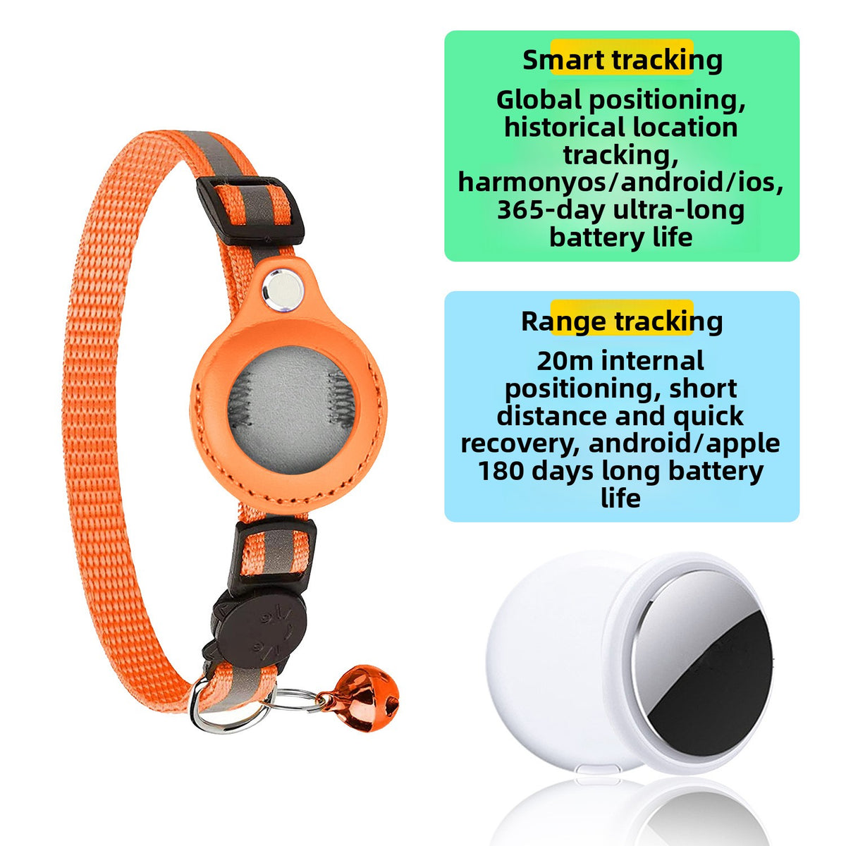 Reflective nylon dog tracking collar with locator, product image 1