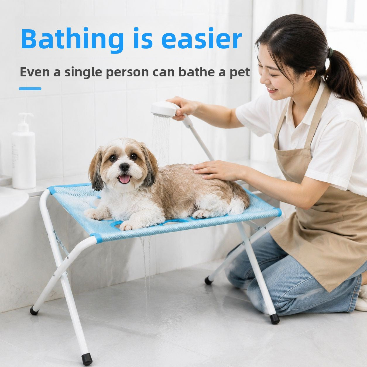 Blue detachable pet grooming table with metal frame, photo 3