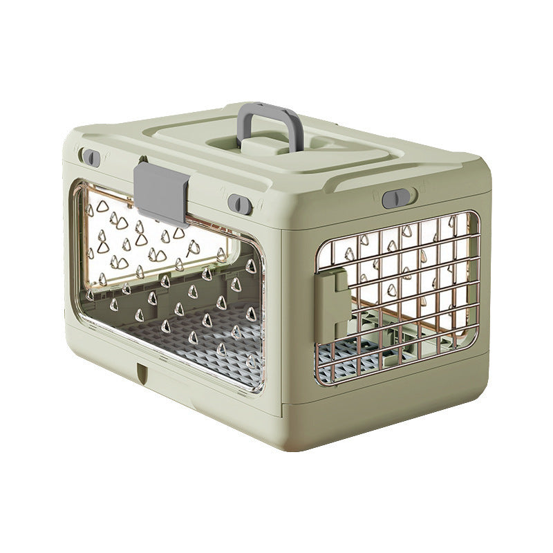 Light green foldable plastic pet travel crate with divider, photo 3