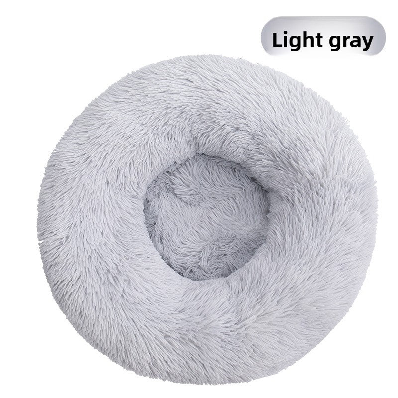 Light brown washable plush round pet bed with anti-slip base, photo 42