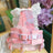 Princess cotton dog dress with matching lead in Pink Dress, showing size and shape