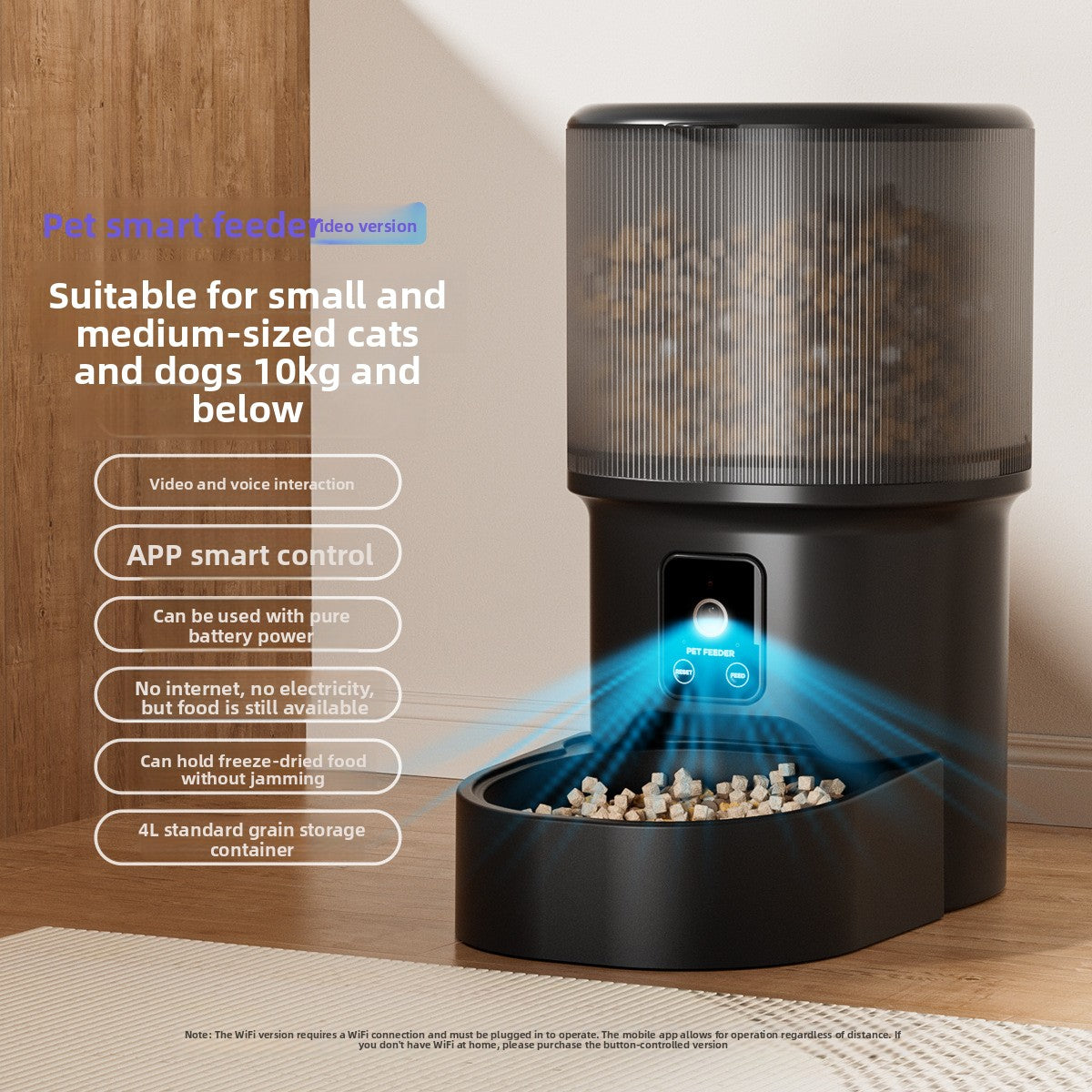 Automatic Pet Feeder with WiFi App and Timer Control, 4L Capacity with Optional Steel Bowl