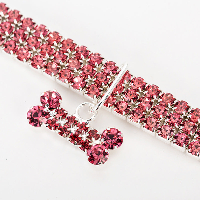 Sparkly rhinestone pet collars shown in eight pretty colourways